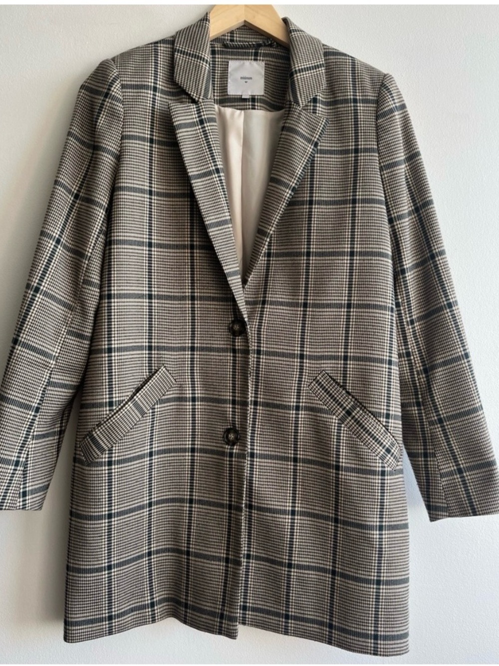 MINIMUM Plaid Blazer Jacket Beige + Deep Green | Quiet Luxury Old Money | Sz S